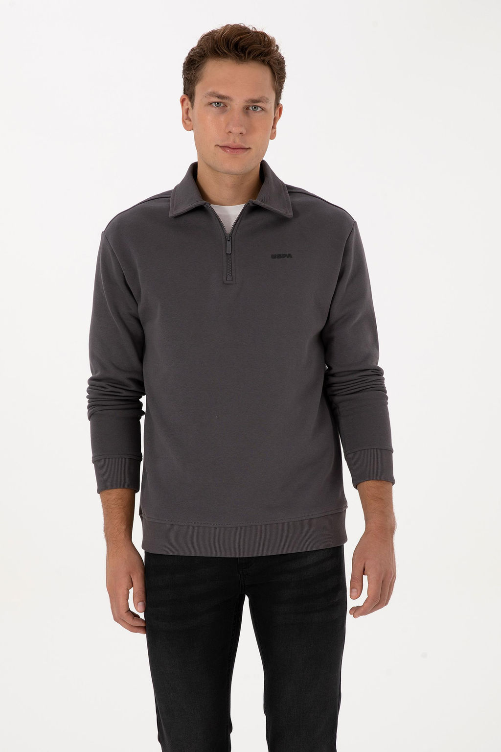 Erkek Regular Fit Yar_m Fermuarl_ Antrasit Basic Sweatshirt - U.s. polo assn фото 3