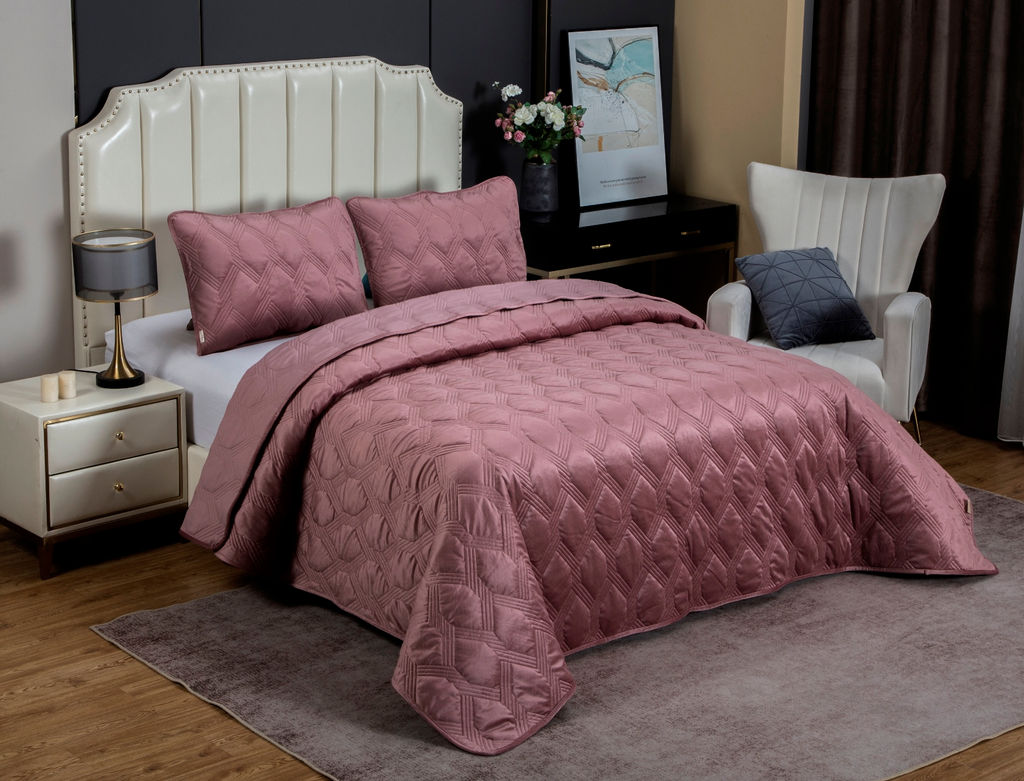 Стеганное покрывало Kendall (пыльная роза) 240х260см (1), 50х70см (2)