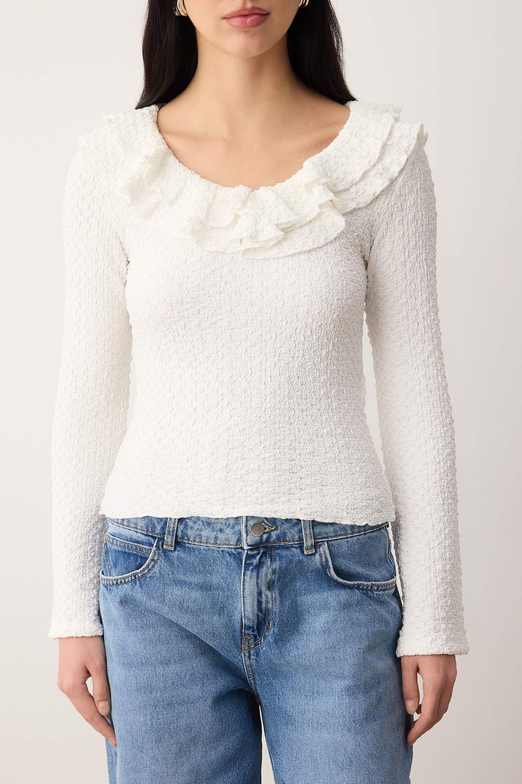 Kahverengi Dokulu Fitted/Vucuda Oturan F?f?r Detayl? Esnek Orme Bluz TWOAW26BZ00202 - Trendyolmilla фото 9