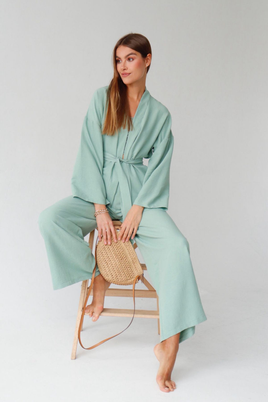 9363 Костюм из кимоно и брюк-палаццо в цвете мята - Martichelli фото 19