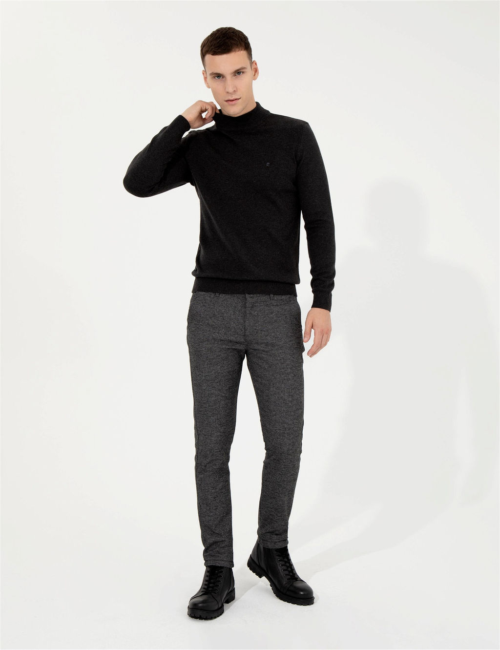 Antrasit Melanj Slim Fit Yar_m Bal_k__ Yaka Basic Triko Kazak - Pierre cardin фото 4