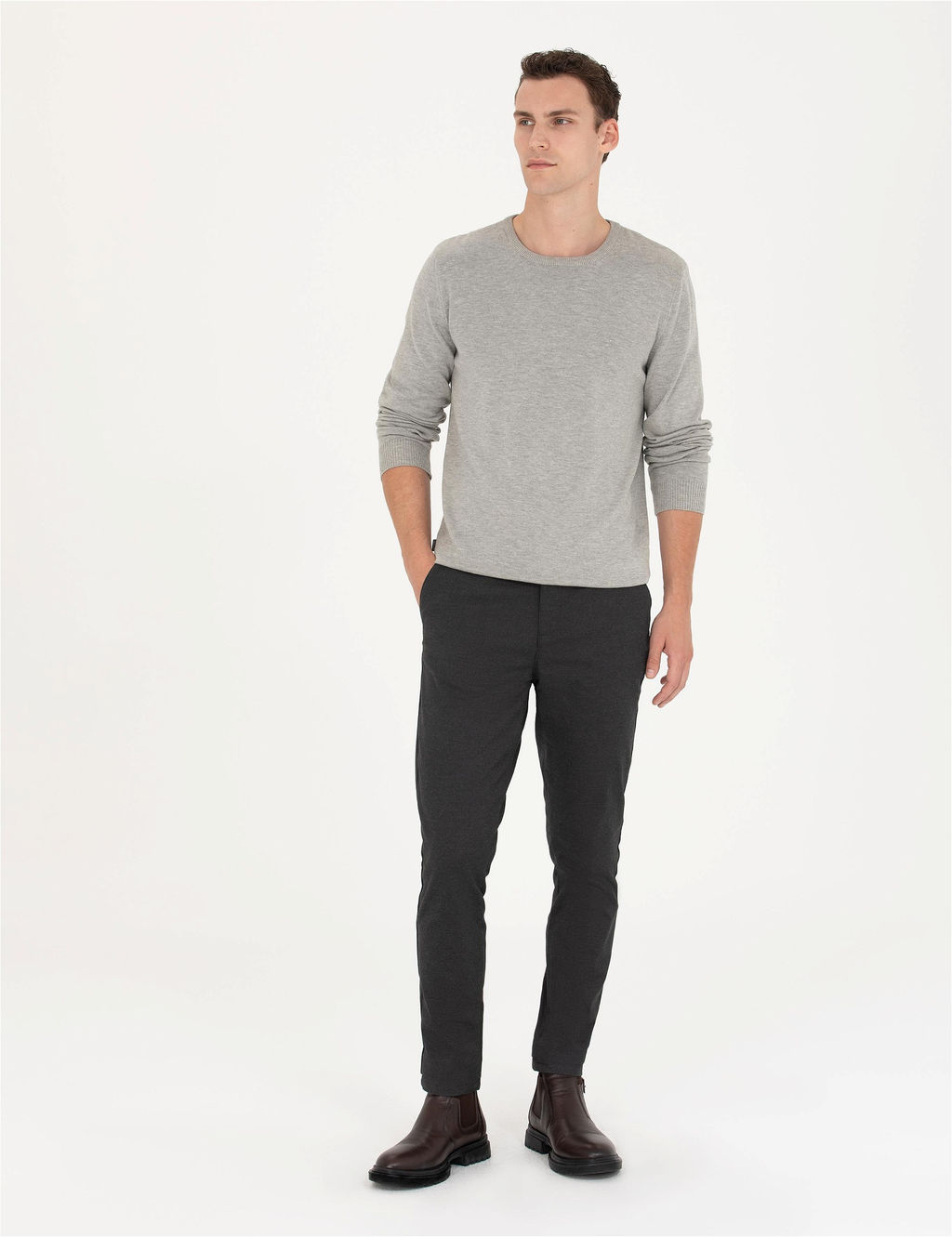 A__k Gri Melanj Slim Fit Bisiklet Yaka Basic Triko Kazak - Pierre cardin фото 4