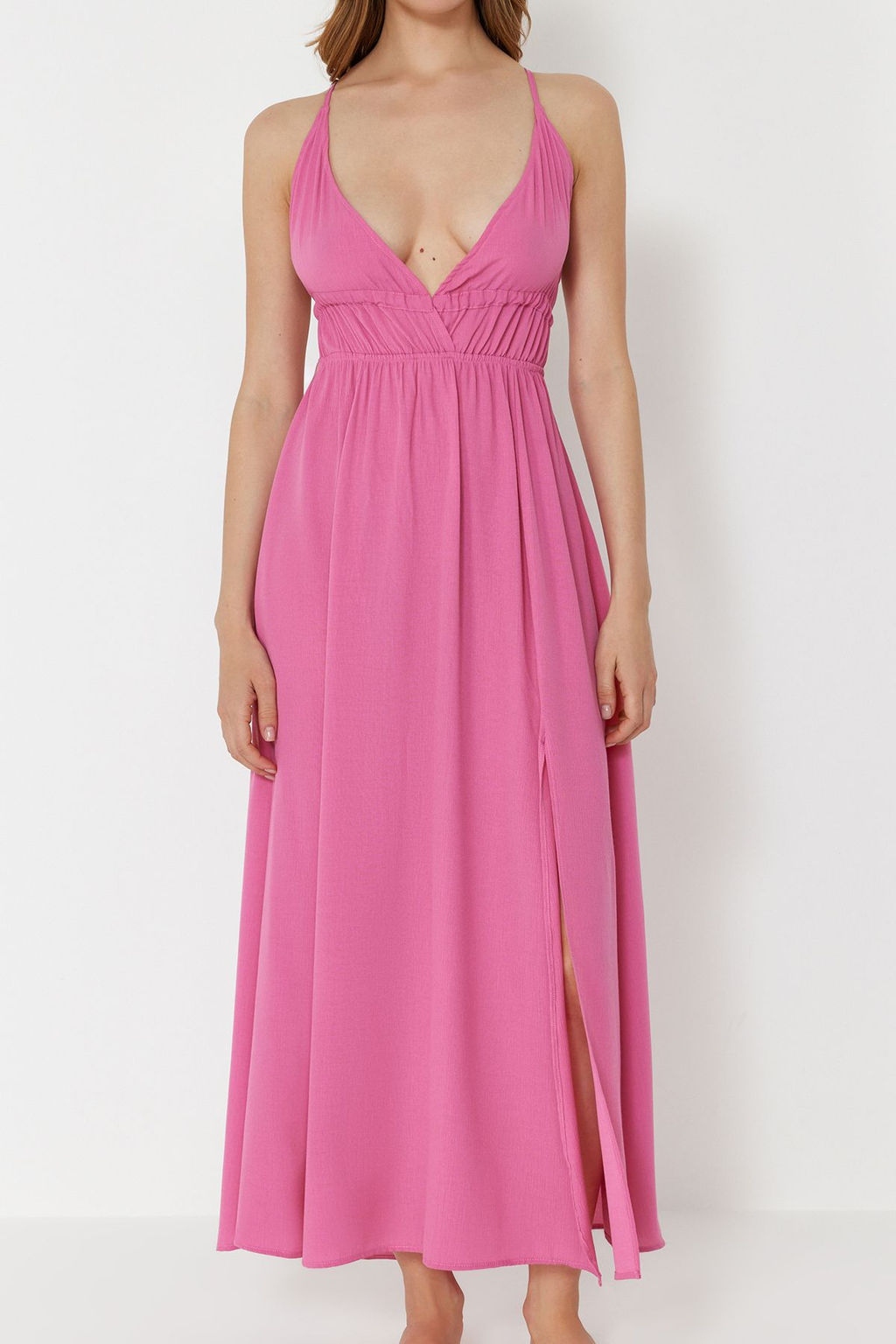 TRENDYOLMILLA Siyah Maxi Dokuma Buzgulu S?rt Dekolteli Plaj Elbisesi TBESS23EL00063  фото 20