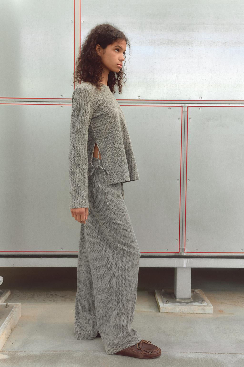 TEXTURED STRAIGHT-LEG TROUSERS - Zara фото 17