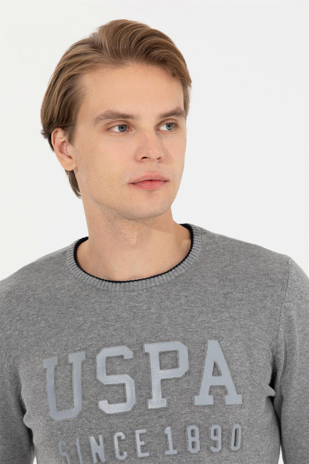 U. S. Polo Assn Мужской серый меланжевый трикотаж с круглым вырезом - U.s. polo assn фото 8