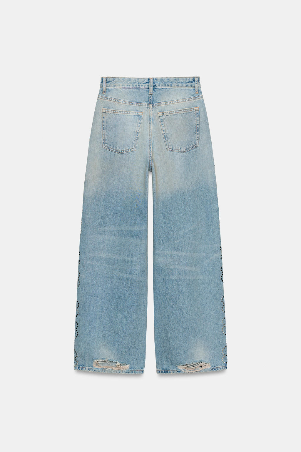 JEANS TRF WIDE LEG ROTOS TACHAS / Azul claro - Zara фото 5