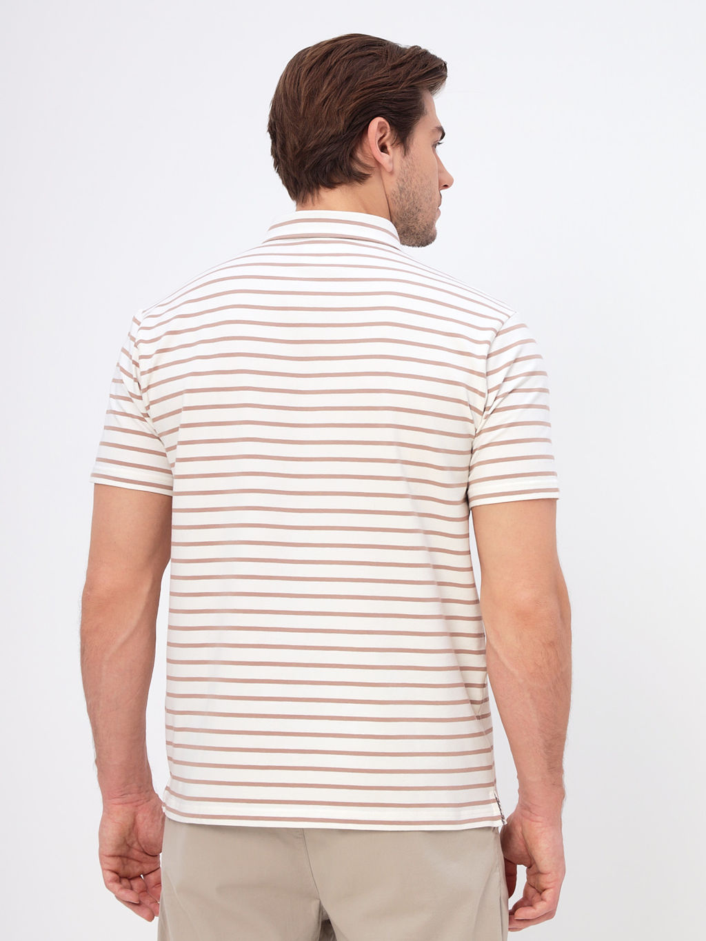 Джемпер мужской с воротником поло короткий рукав GREG G144-KD1246T-UT24 (беж полоска)  фото 5