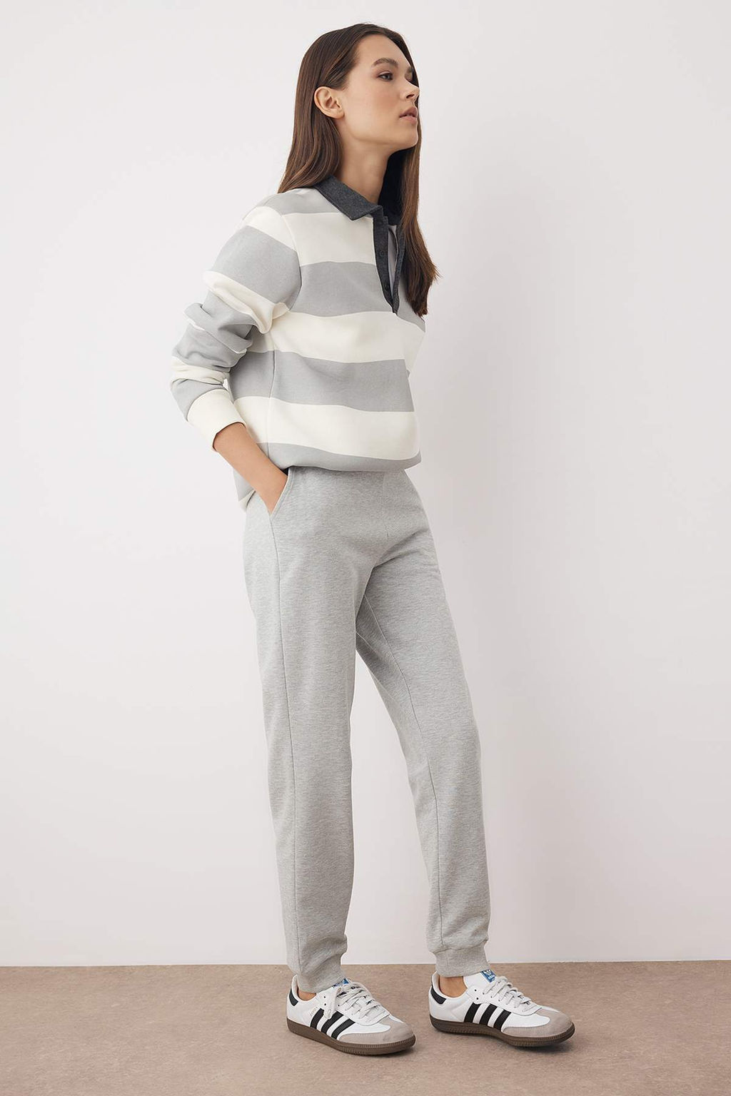 Gri Melanj Bel Detayl? Jogger Kal?n Ici Polarl? Orme Esofman Alt? TWOAW26EA00018 - Trendyolmilla фото 2