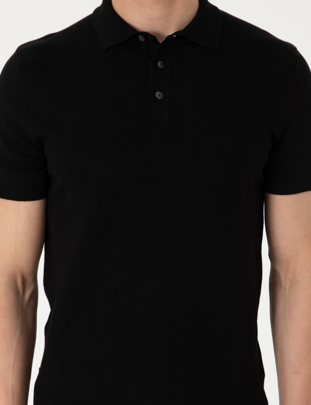 Siyah Slim Fit %100 Pamuk Polo Yaka Triko Ti__rt