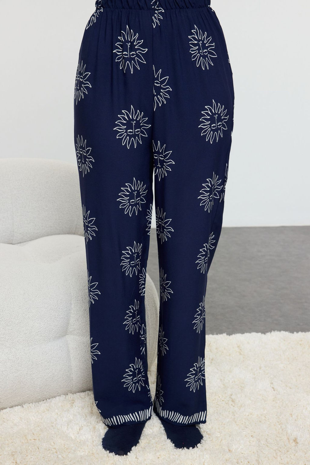 Trendyolmilla Lacivert Gunes Desenli Viskon Dokuma Pijama Tak?m? THMAW25PT00034  фото 8