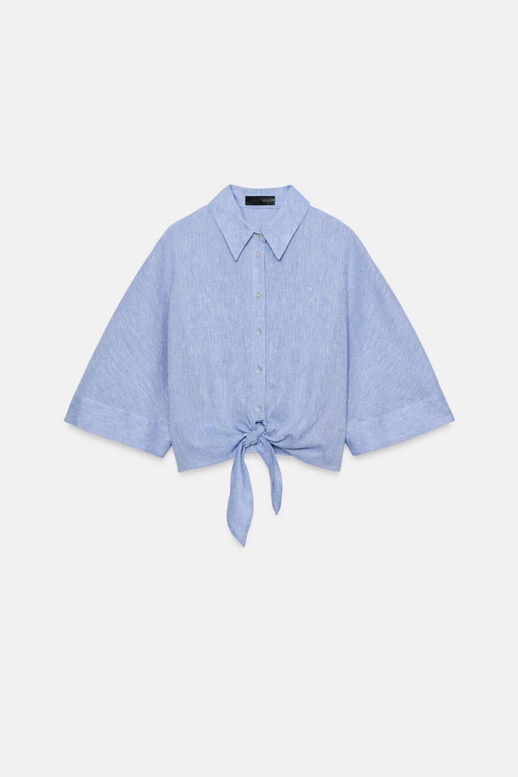 CAMISA NUDO CON LINO / Azul claro