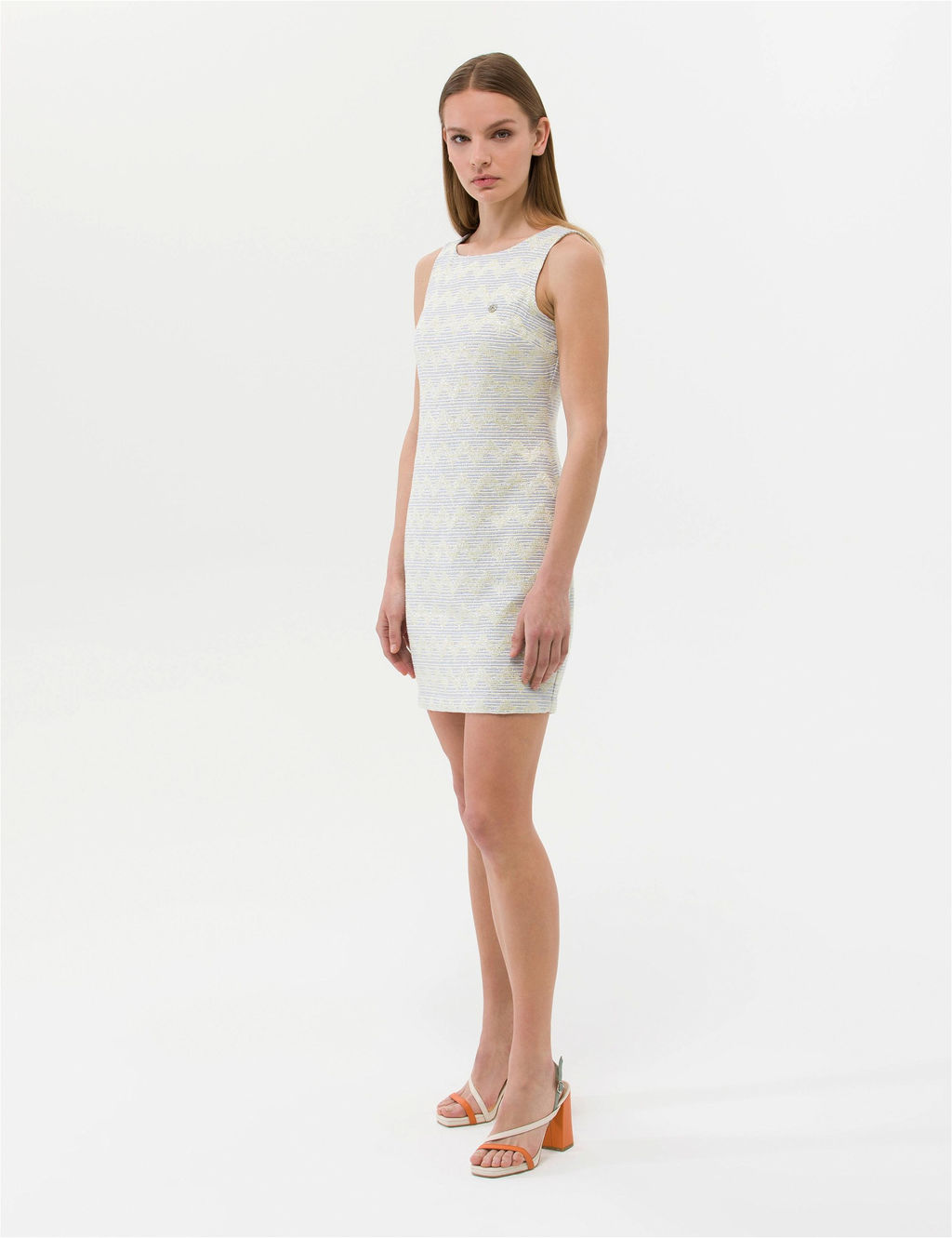 Ekru Slim Fit Dokuma Elbise
