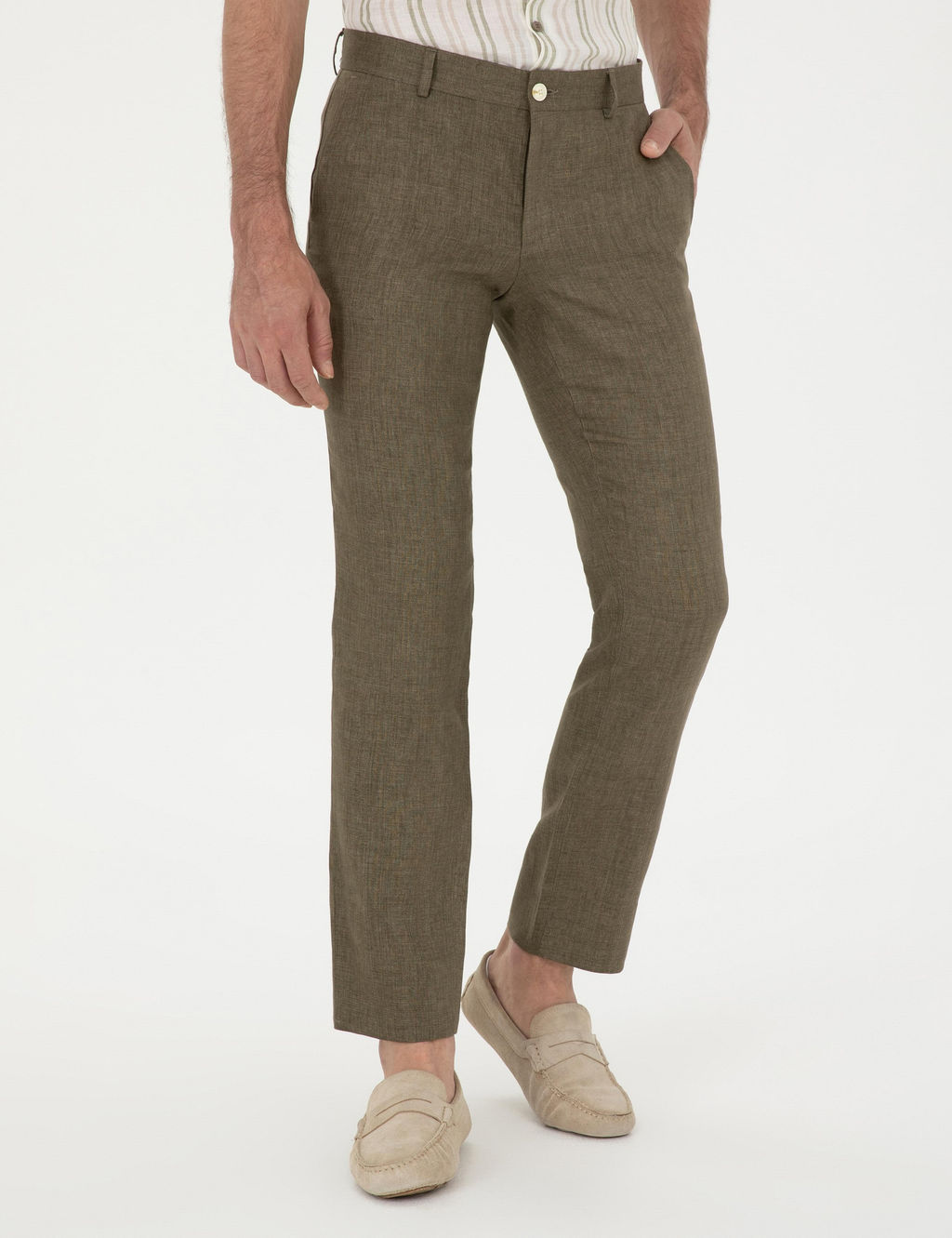 Haki Slim Fit %100 Keten Pantolon