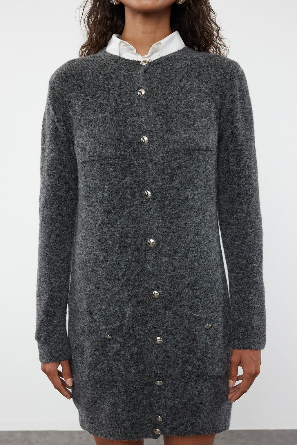 Antrasit Mini Boy Triko Yunlu Elbise TWOAW25EL00018 - Trendyolmilla фото 3