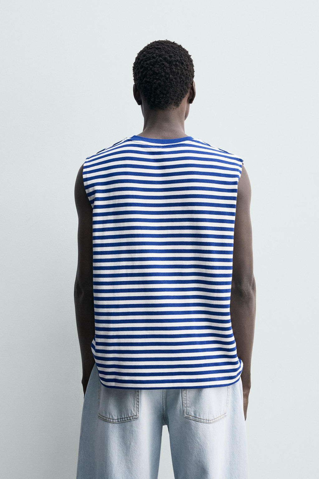CAMISETA TANK JACQUARD RAYAS / Azulina