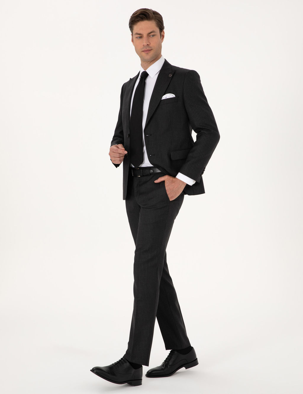 Antrasit Slim Fit %100 Ka_mir _izgili Tak_m Elbise