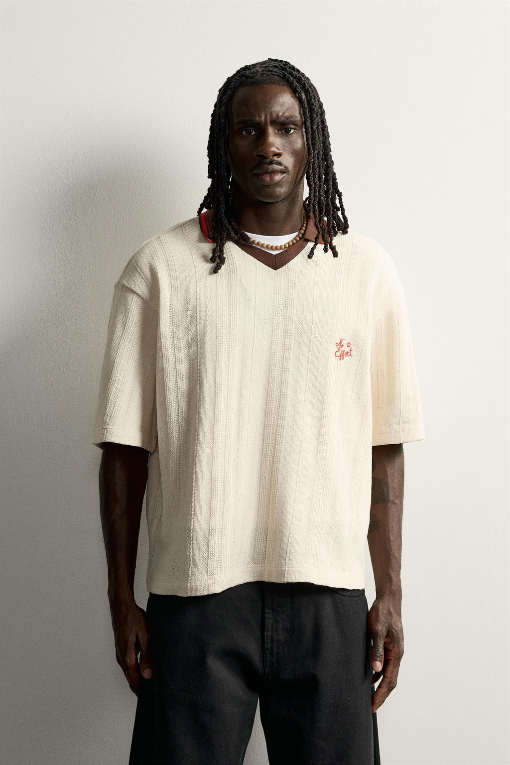 CAMISA POLO ESTRUCTURA BORDADO / Blanco roto - Zara фото 2