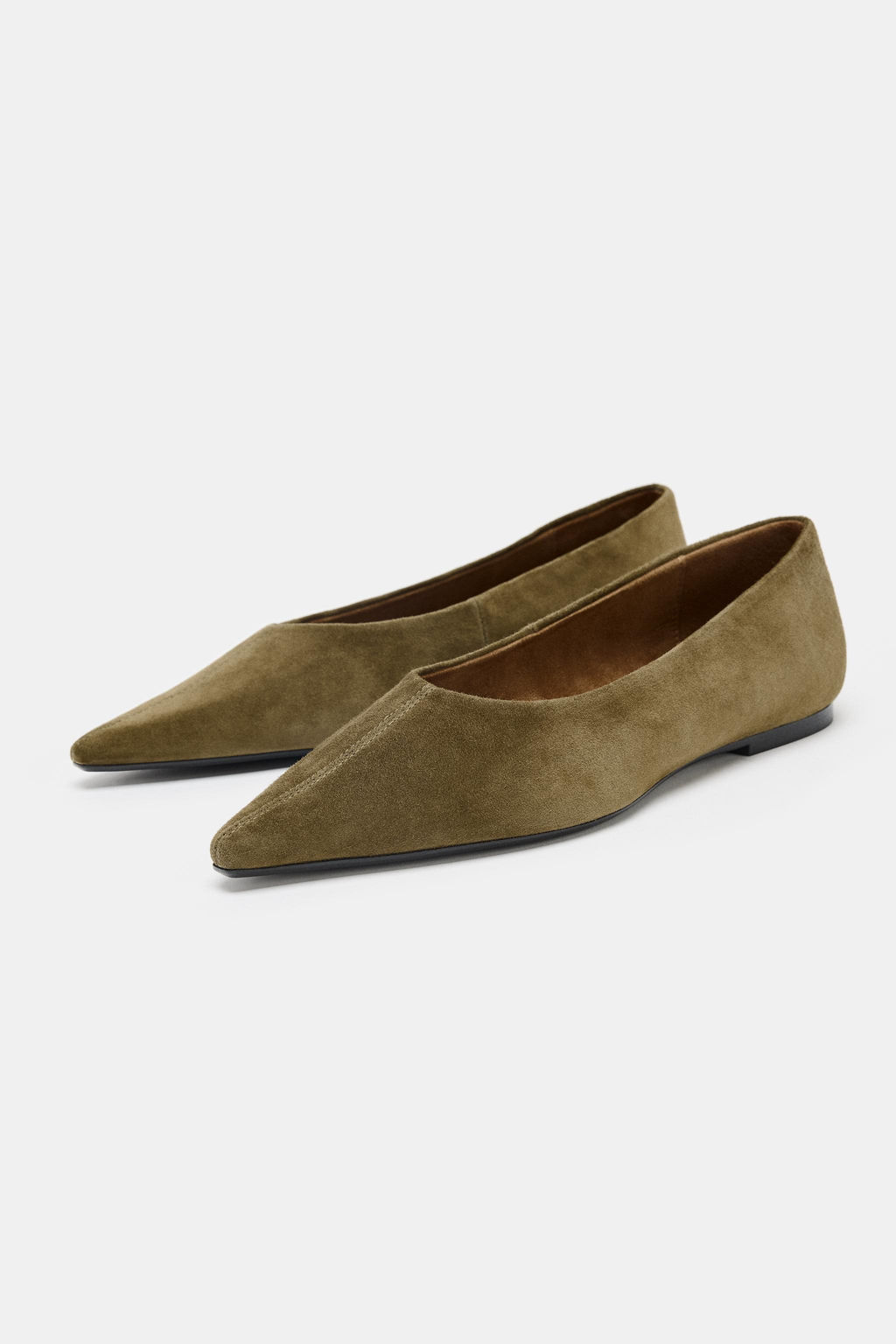 POINTED SPLIT SUEDE BALLET FLATS - Zara фото 7