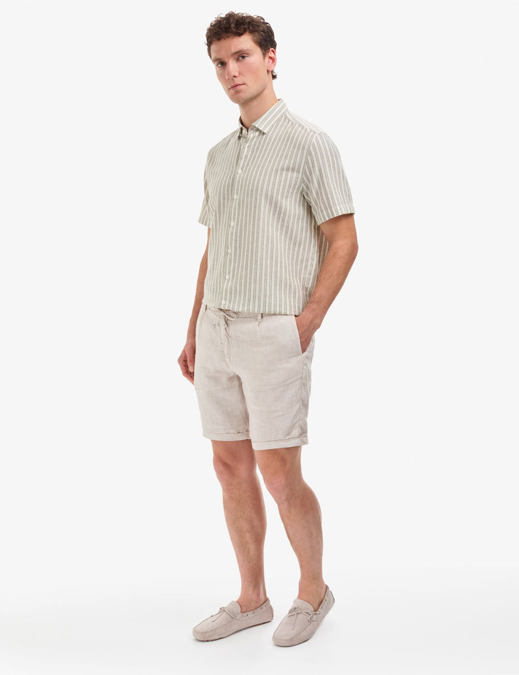 Bej Slim Fit %100 Keten Beli Lastikli Kordonlu Dokuma _ort