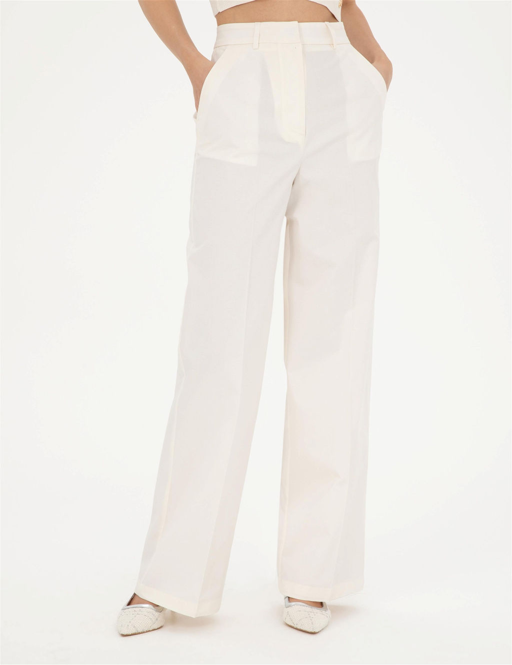 Beyaz Y_ksek Bel Straight Fit Pantolon
