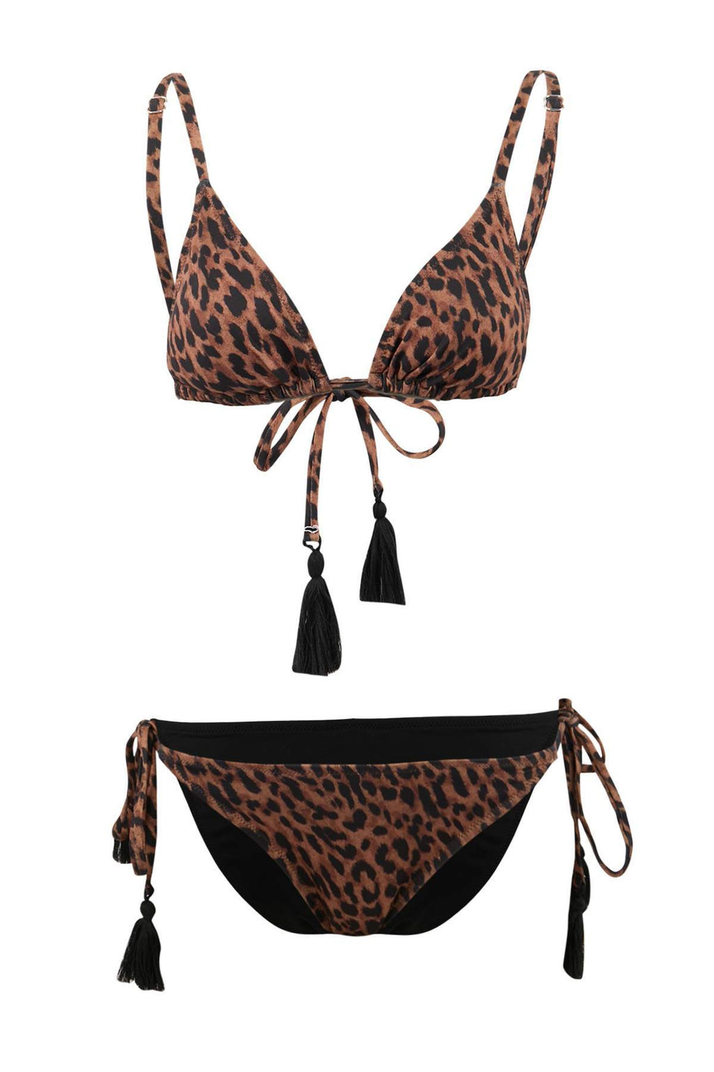 Leopar Desenli Ucgen Kapl? Puskul Detayl? Dusuk Bel Regular Bikini Tak?m? TBESS26BT00028