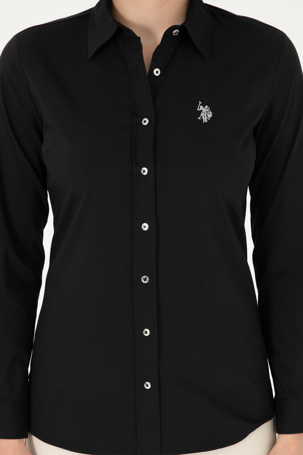 Рубашка женская U.S. Polo Assn. черная хлопок с эластаном  фото 13