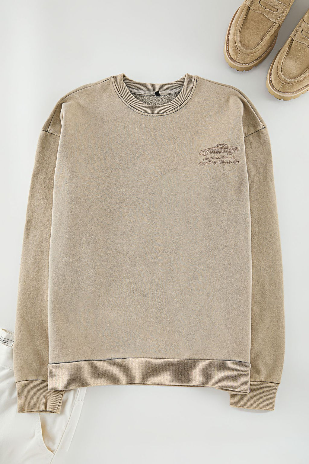 Bej Oversize/Genis Kesim Eskitme/Soluk Efektli Nak?sl? Sweatshirt TMNAW25SW00170