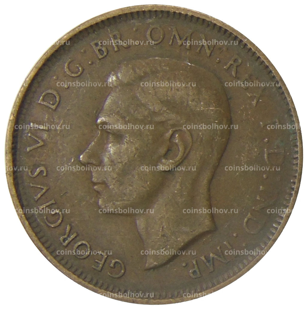 Монета 1/2 пенни 1938 года Австралия