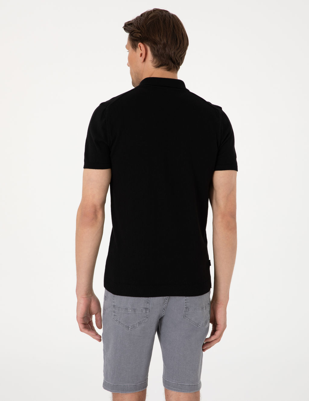 Siyah Slim Fit %100 Pamuk Polo Yaka Triko Ti__rt