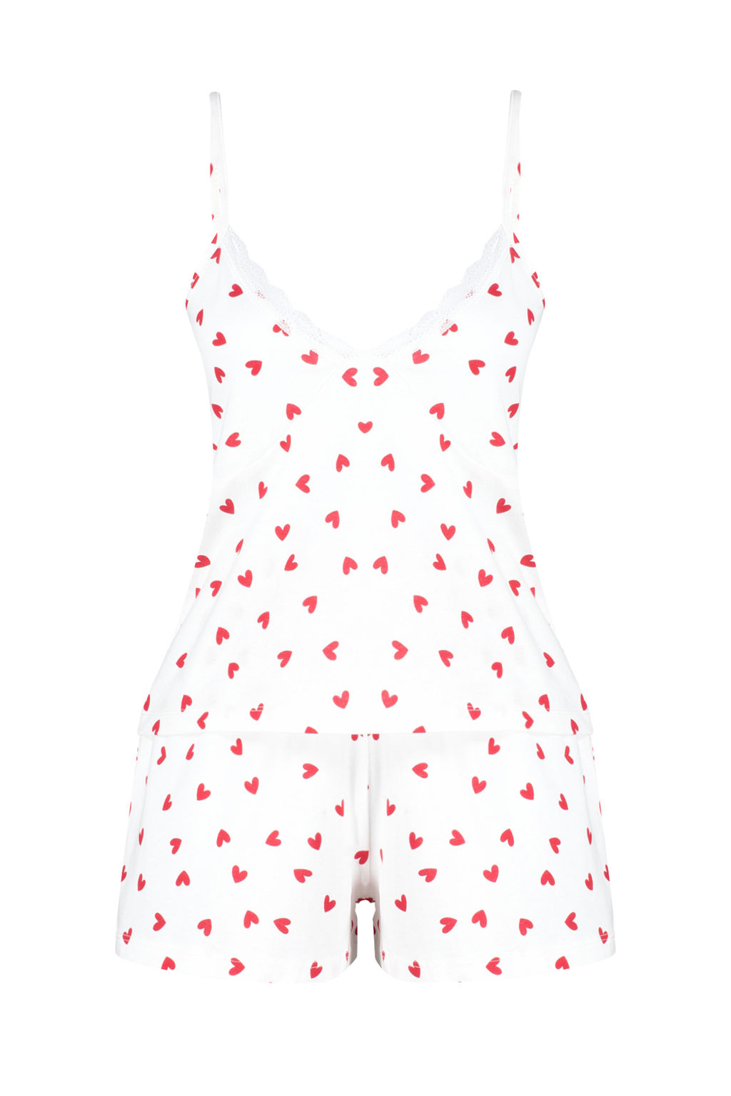 Trendyolmilla Beyaz %100 Pamuklu Kalpli Dantelli Ip Ask?l? Sortlu Orme Pijama Tak?m? THMSS24PT00106  фото 15