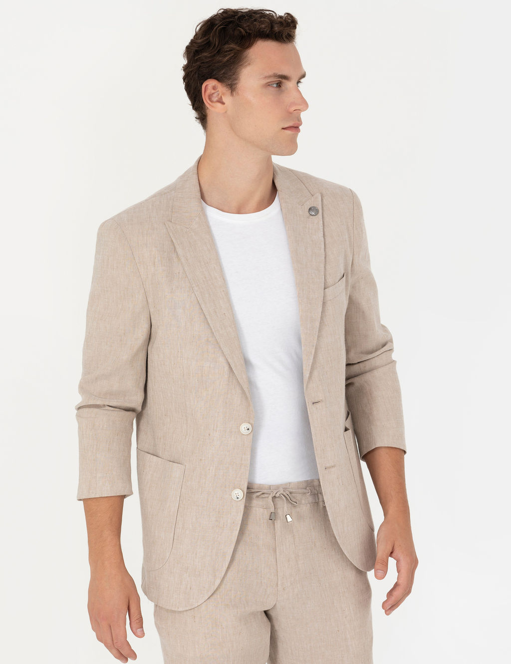 A__k Kahverengi Ekstra Slim Fit Keten Kar___ml_ Tak_m Elbise