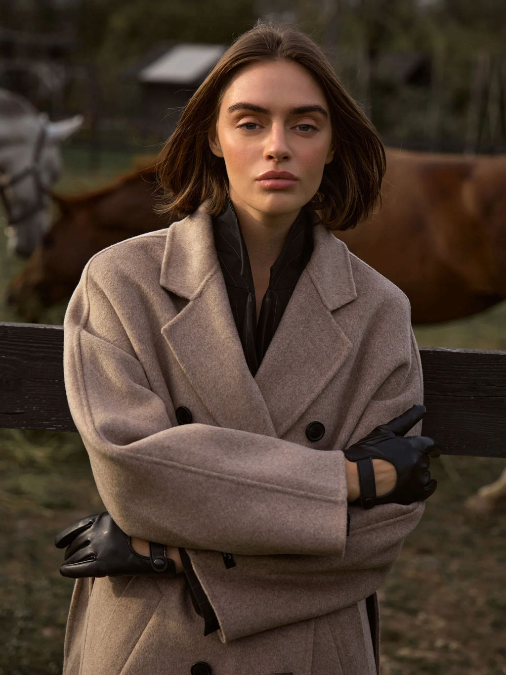 Двубортное пальто из шерсти, R133/toffees