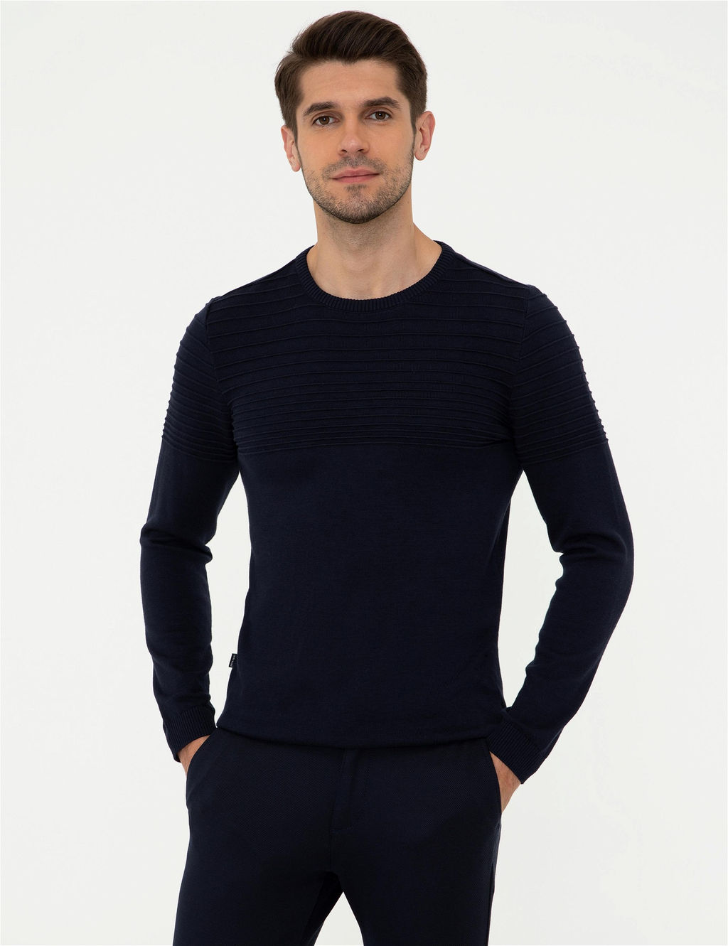 Lacivert Slim Fit Bisiklet Yaka Triko Kazak - Pierre cardin фото 3