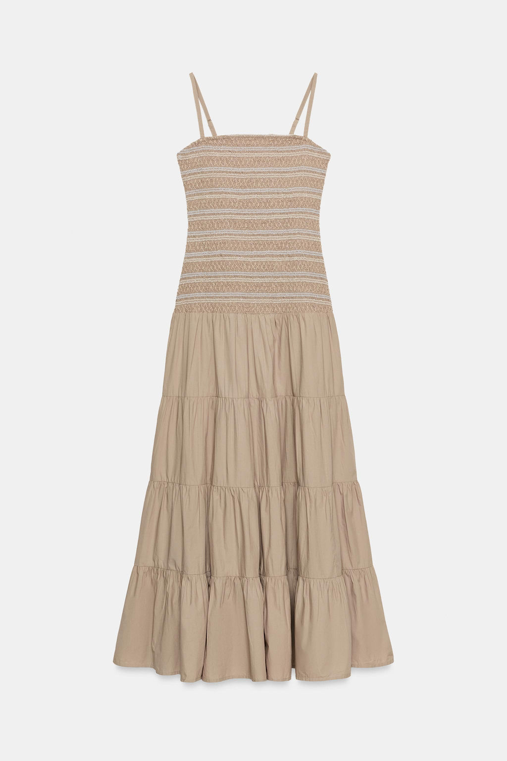 VESTIDO MIDI NIDO DE ABEJA BORDADOS / Beige oscuro - Zara фото 8