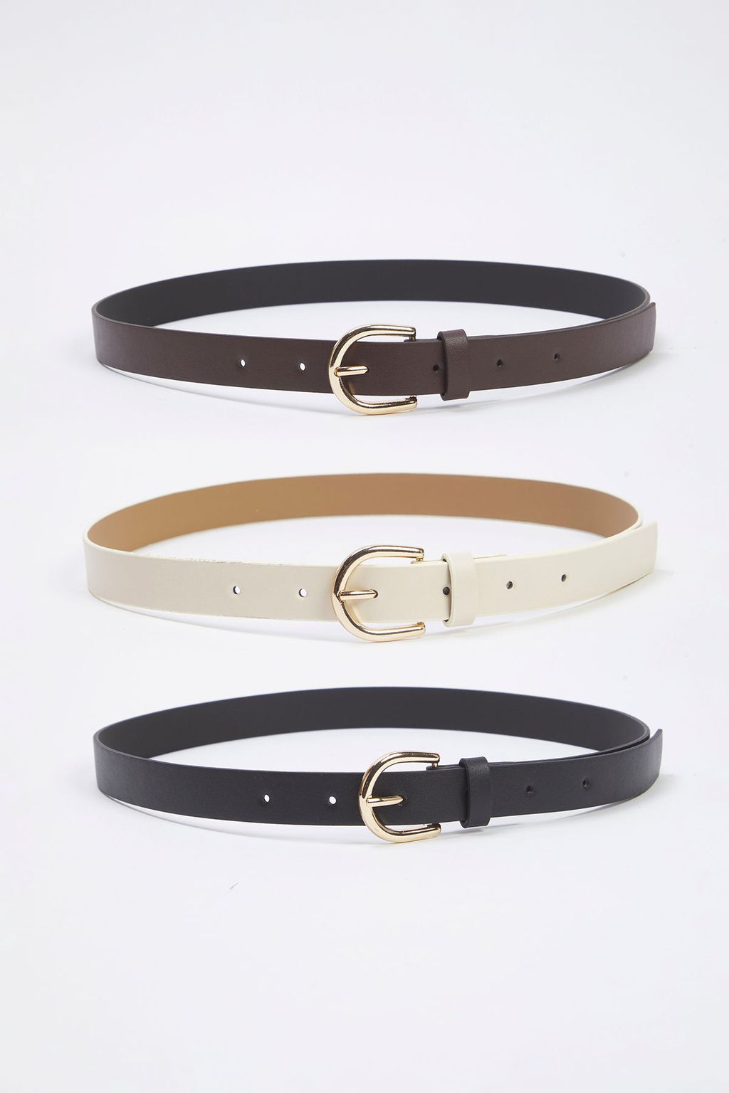 Trendyolmilla Siyah-Kahverengi-Ekru 3lu Paket Deri Gorunumlu Kad?n Kemer TWOSS25KE00011