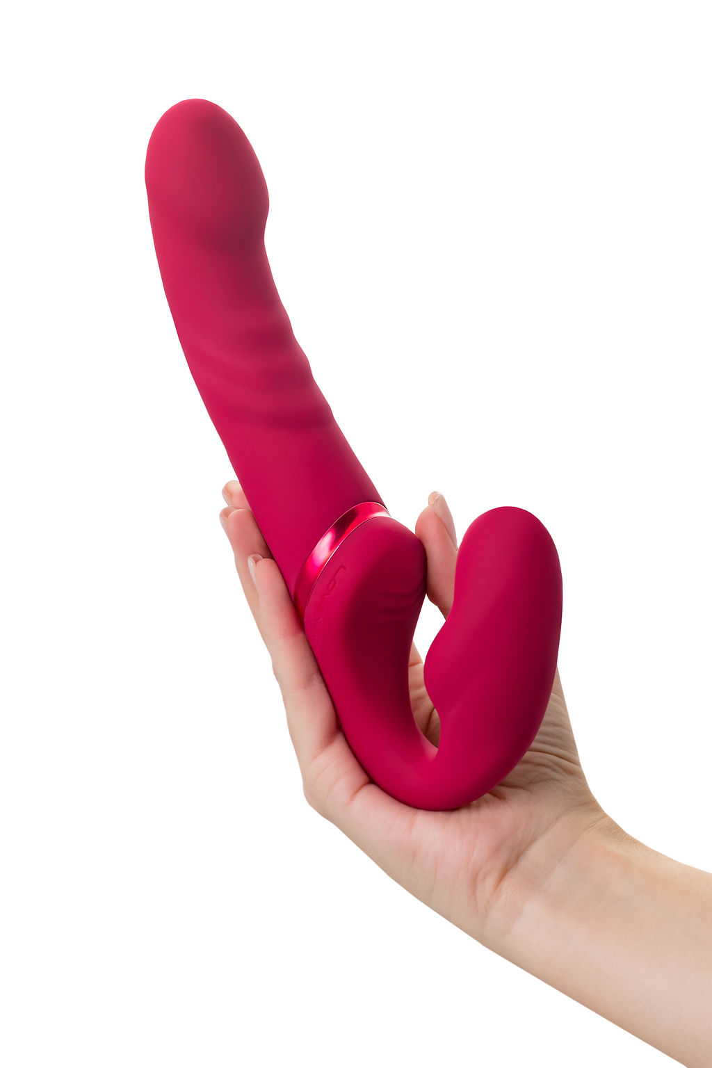 Безремневой страпон LOVENSE Lapis, с вибрацией, силикон, красный, 23 см