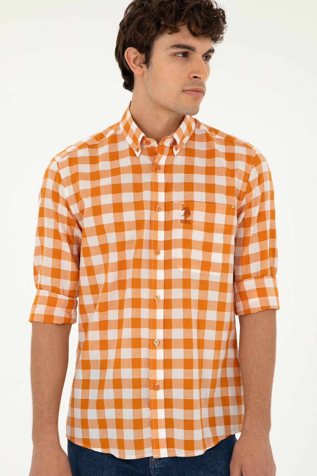 Мужская рубашка с длинным рукавом кирпичного цвета - U.s. polo assn фото 3