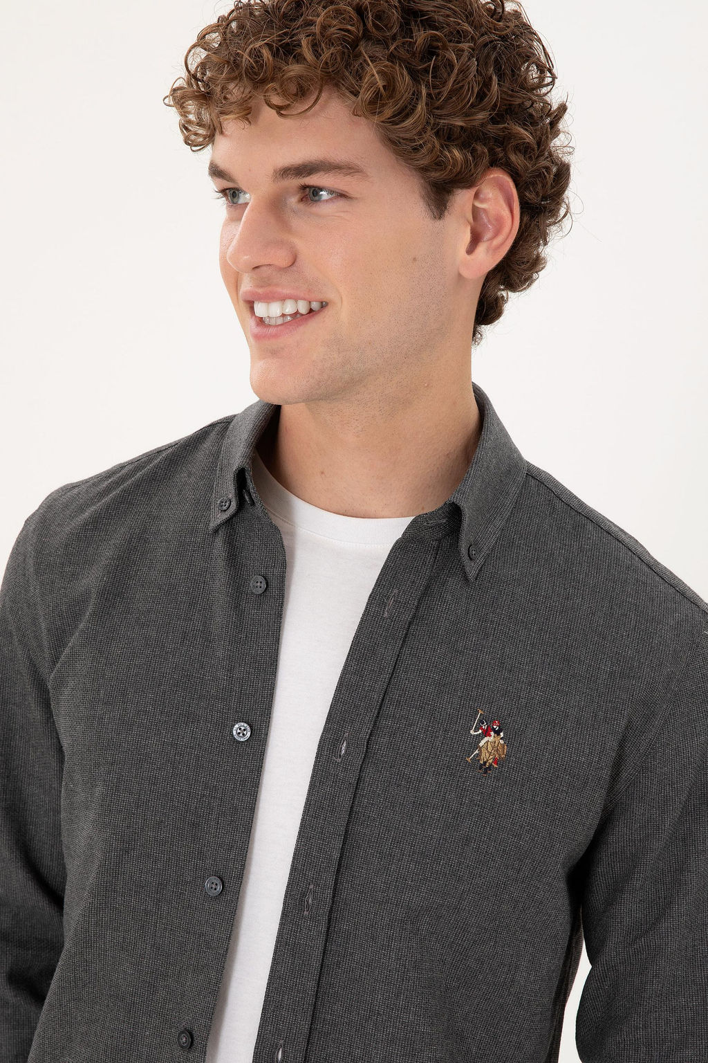Мужская рубашка антрацитового цвета с длинным рукавом - U.s. polo assn фото 2