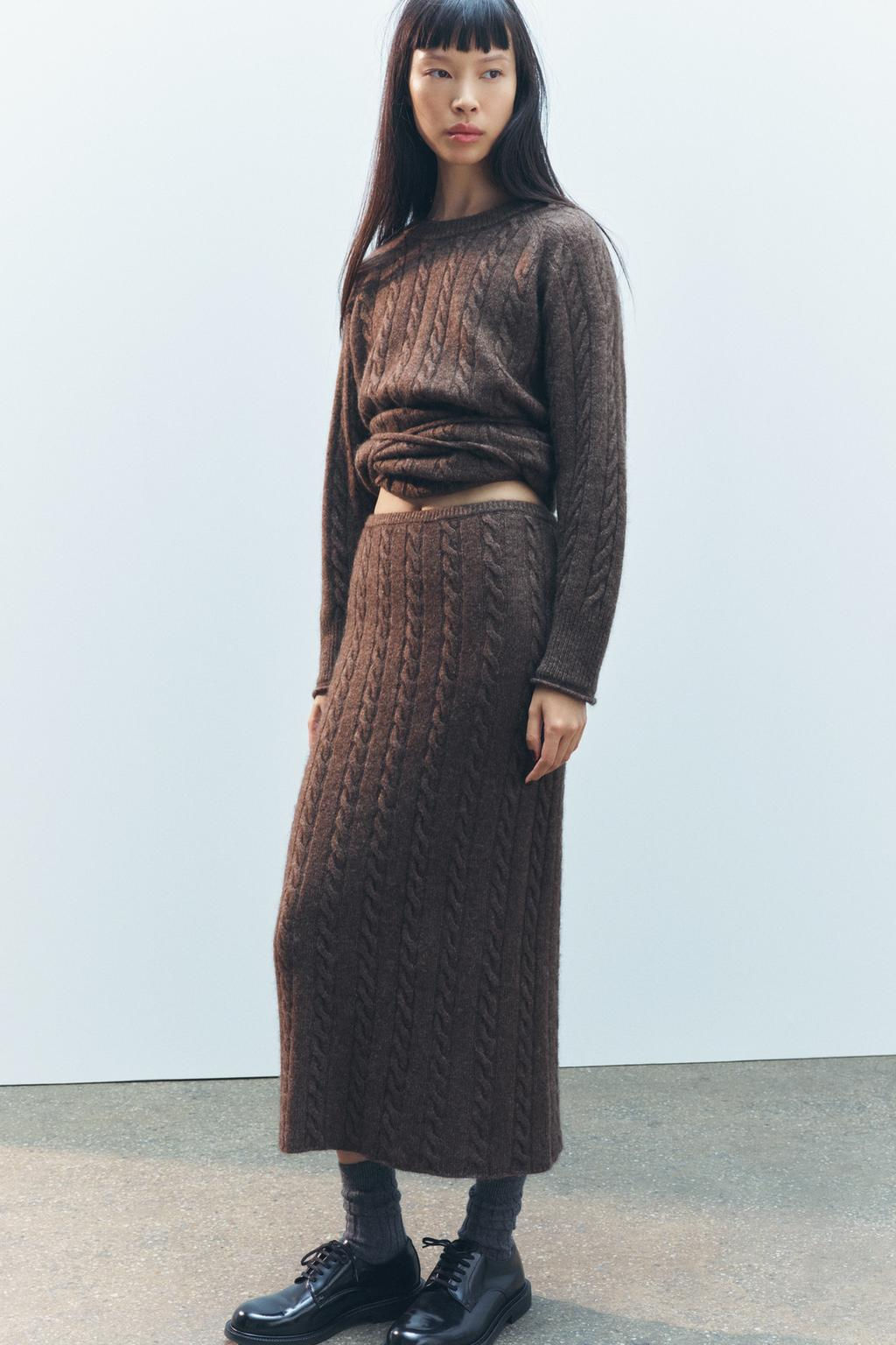 CABLE KNIT MIDI SKIRT WITH WOOL