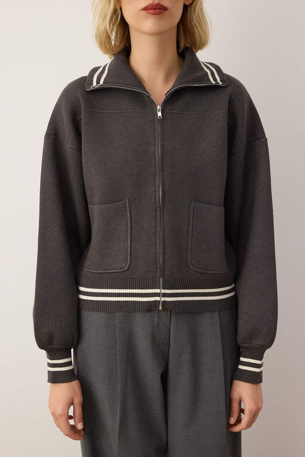 Lacivert Premium Iplik/Ozel Iplik Fermuarl? Mont Gorunumlu Triko H?rka TWOAW26HI00133 - Trendyolmilla фото 7