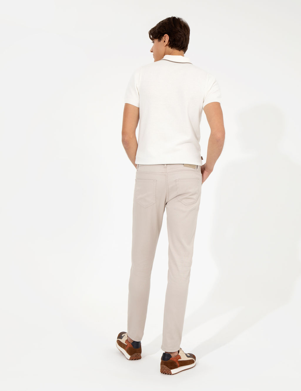 Bej Slim Fit Kanvas Pantolon