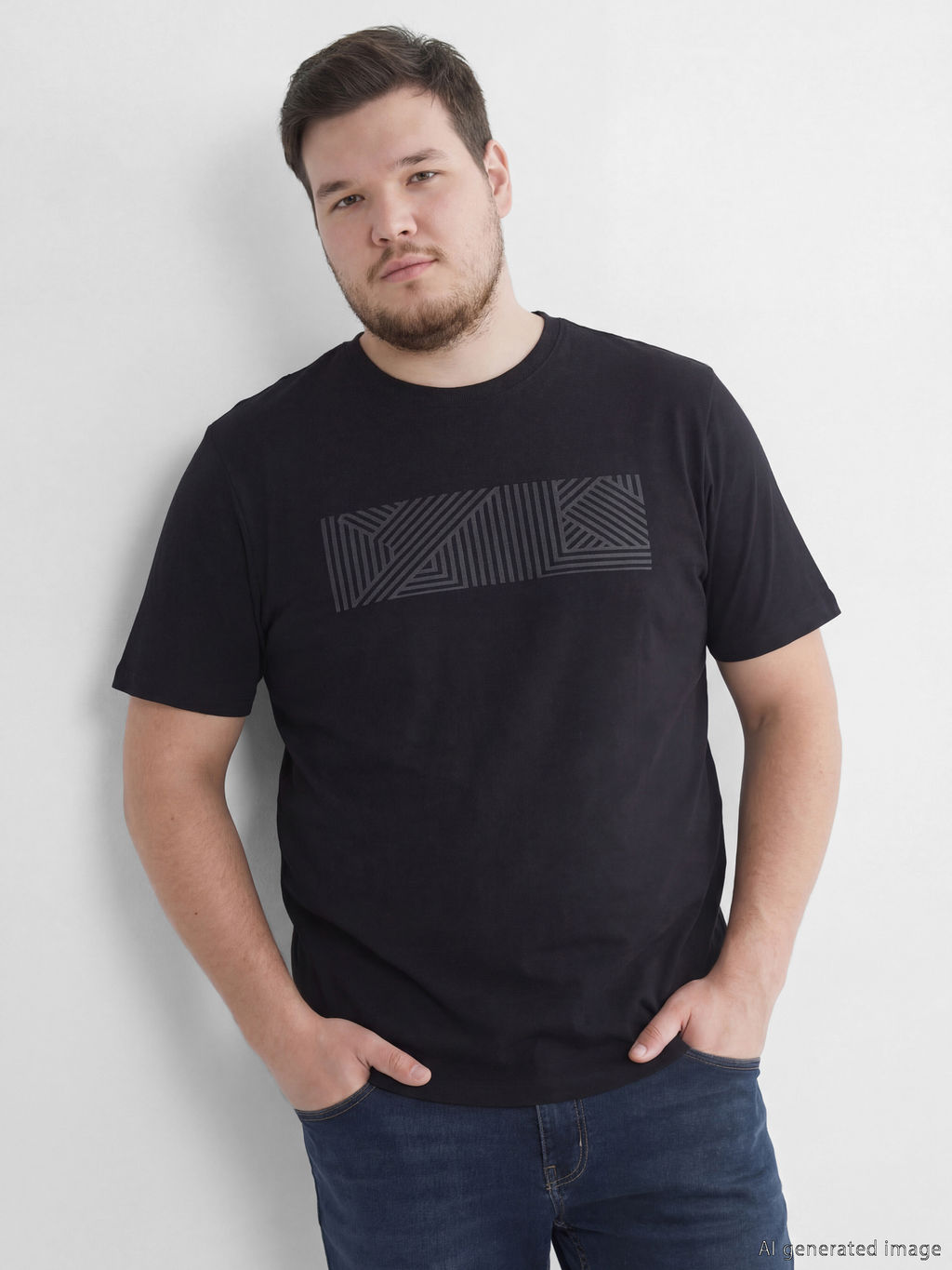 Bisiklet Yaka Bask?l? Penye Erkek Ti??rt