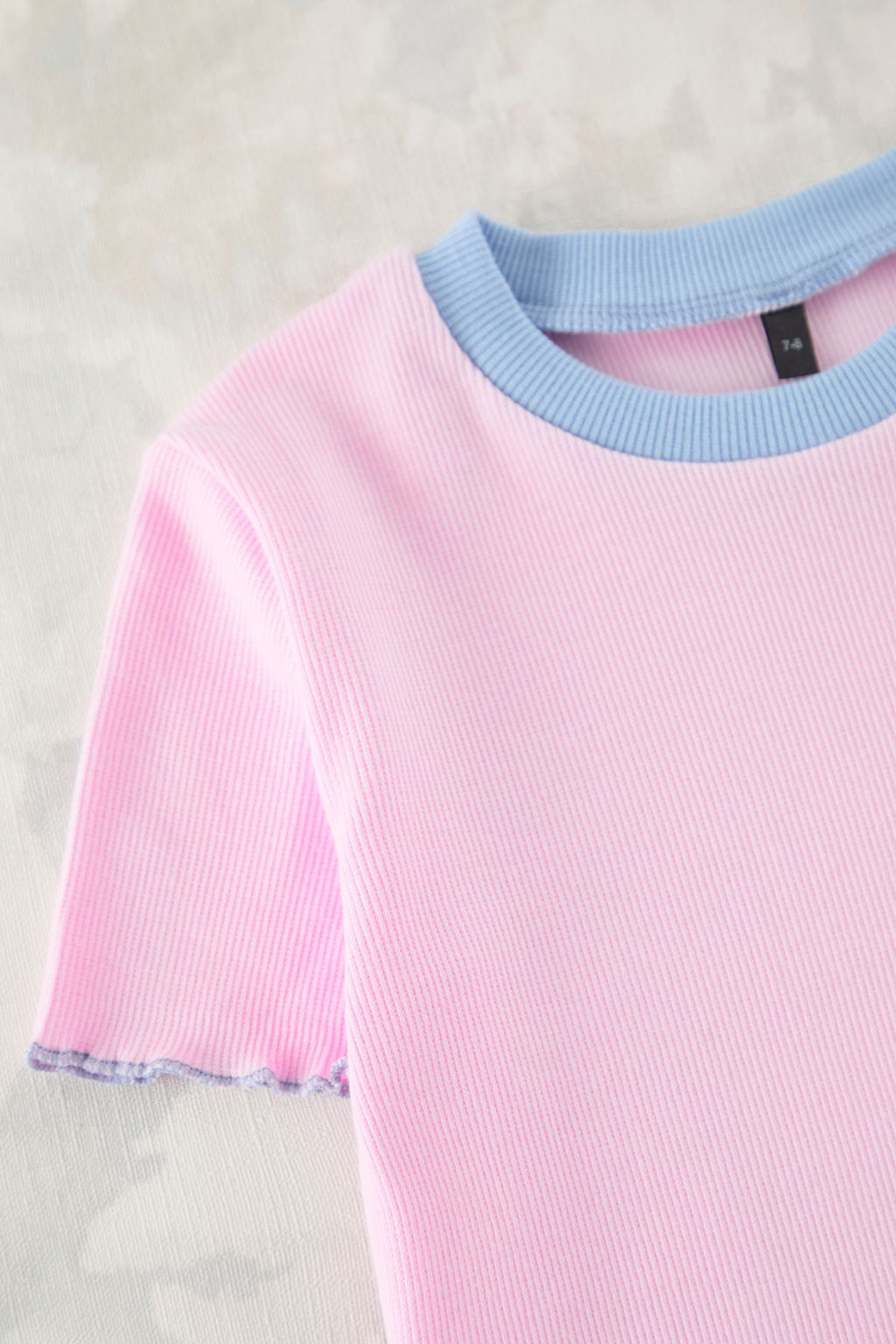 Ac?k Pembe K?z Cocuk Pamuklu Basic Regular Kal?p Kontrast Biye K?sa Kol Orme T-Shirt TKDSS25TS00024 - Trendyolmilla фото 6