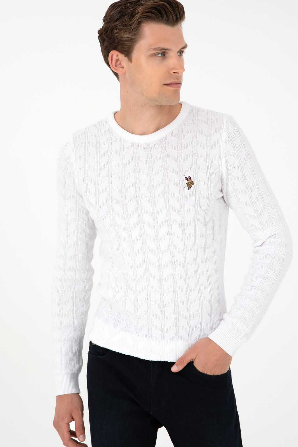 Мужской белый базовый свитер - U.s. polo assn фото 3