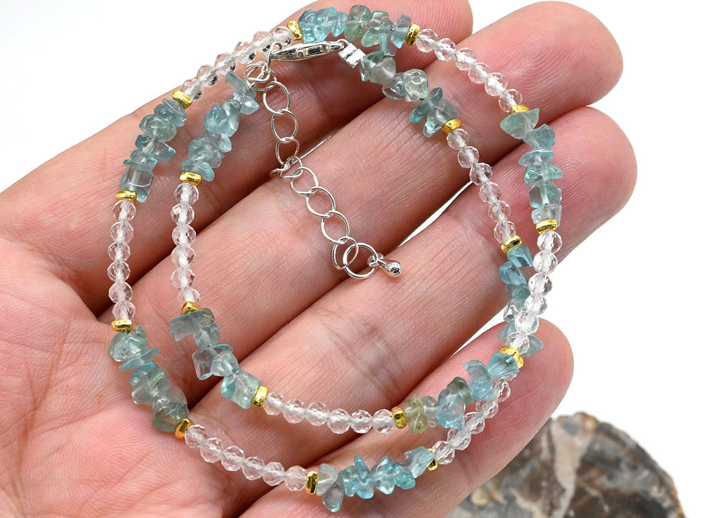 Чокер женский с крошкой апатита и цирконом шарик 3мм, 35см