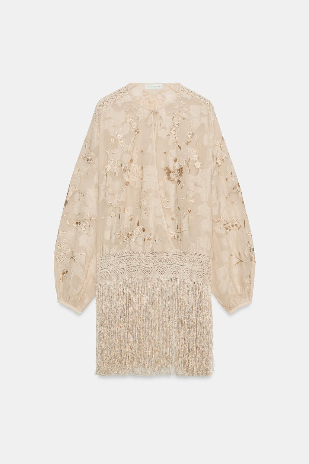 BLUSA BORDADOS FLECOS ZW COLLECTION / Crudo / Beige - Zara фото 8