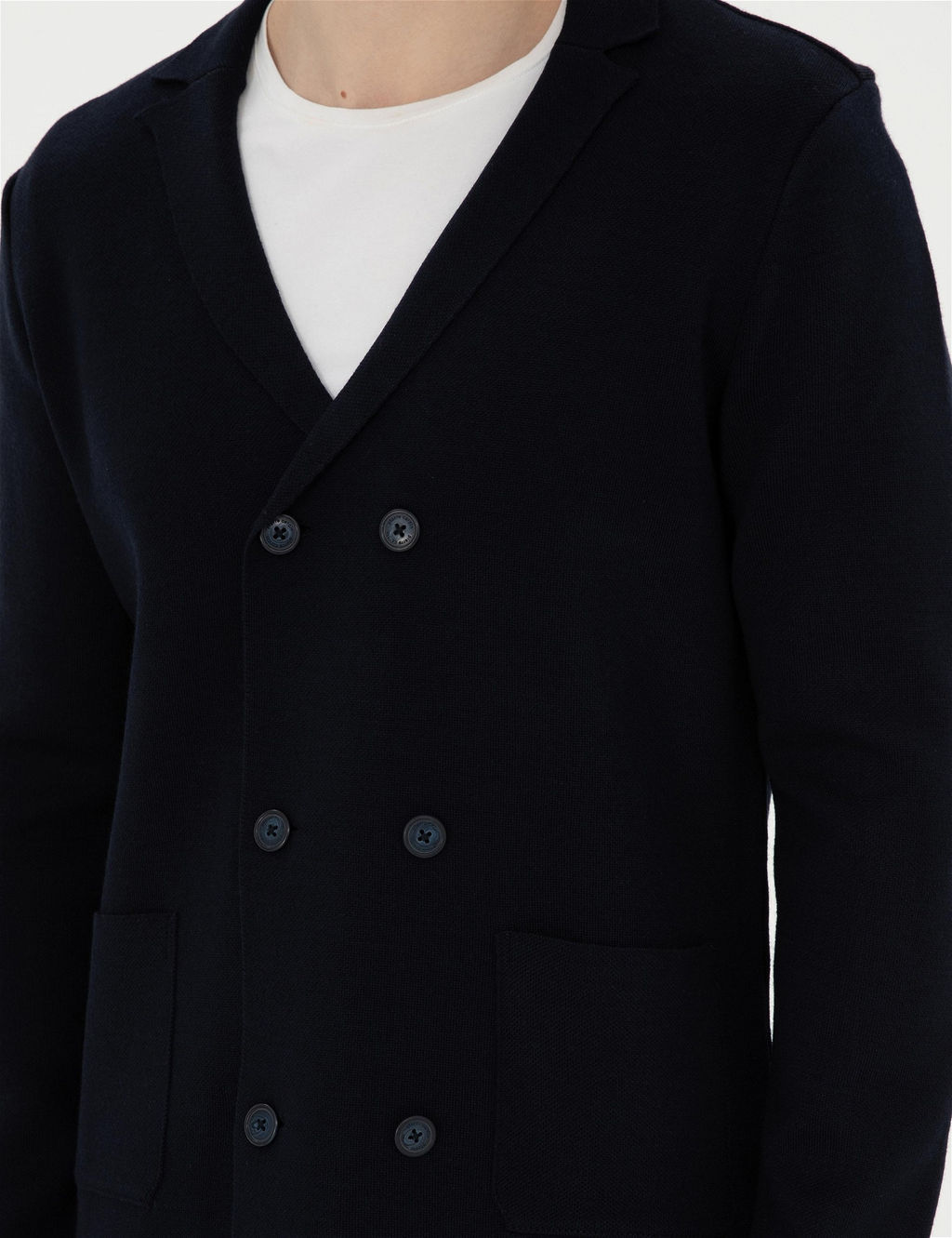 Koyu Lacivert Slim Fit Y_n Kar___ml_ D__meli Triko H_rka