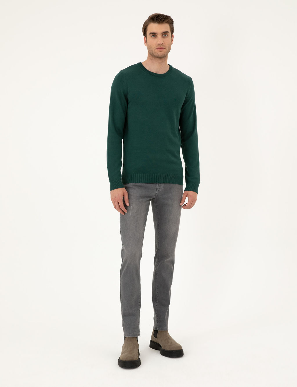 Ye_il Slim Fit Bisiklet Yaka Basic Triko Kazak - Pierre cardin фото 4