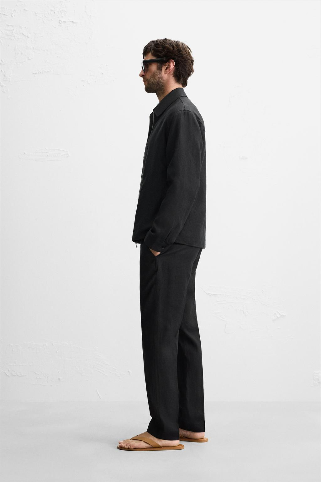 REGULAR FIT 100% LINEN TROUSERS - Zara фото 4