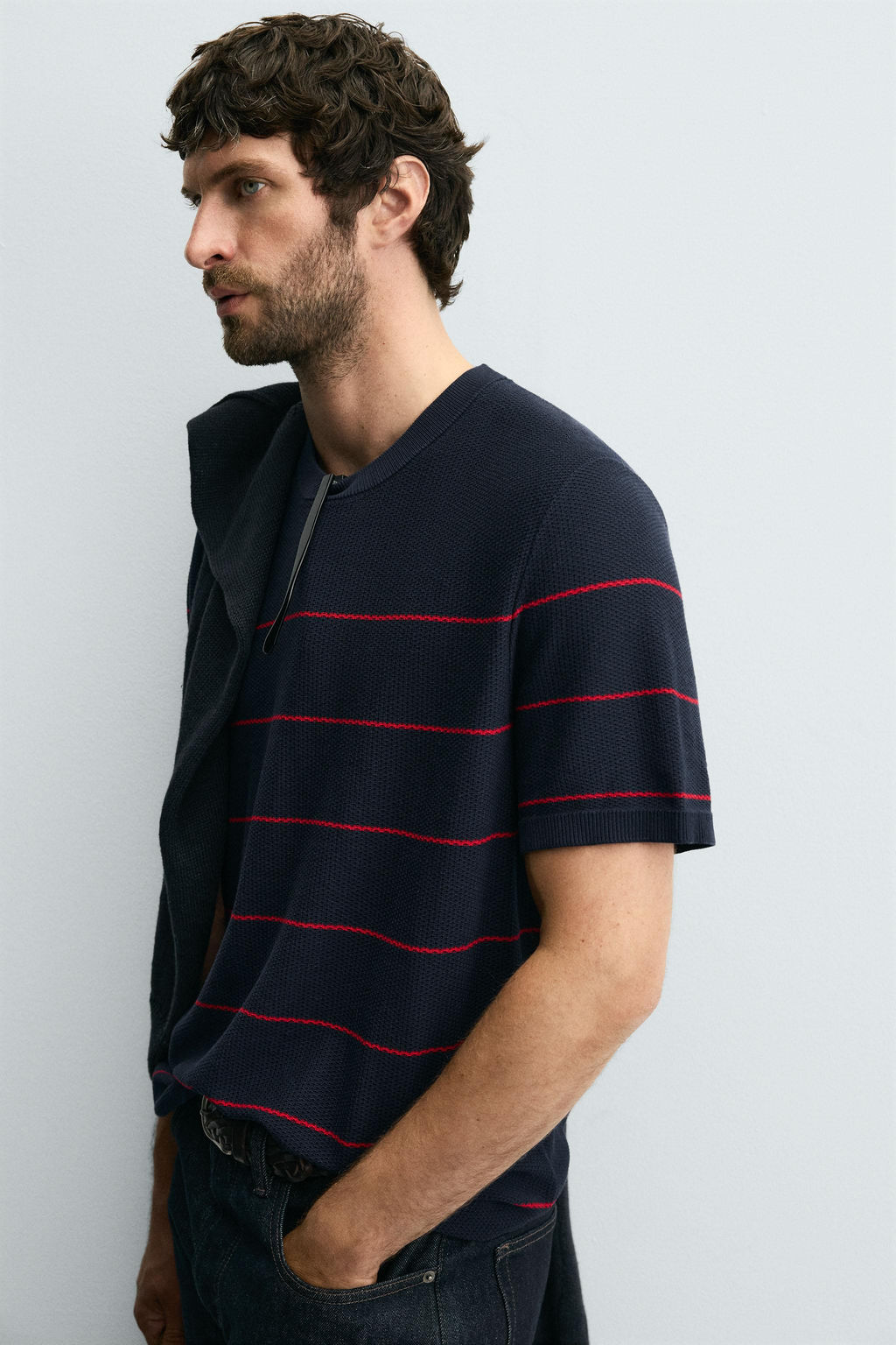 STRIPED JACQUARD KNIT T-SHIRT